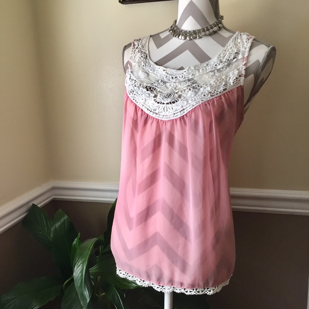 🍁LAST CHANCE!! Pink lace see through tank top